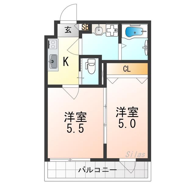 ベレーザ西陣II(2K/1階)の間取り写真