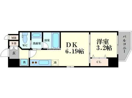 弁天町プライマリーワン(1DK/7階)の間取り写真