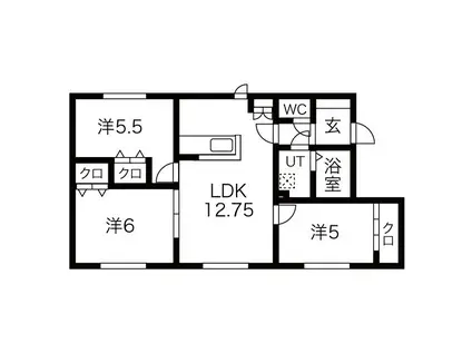 ル・シエル北郷I(3LDK/1階)の間取り写真