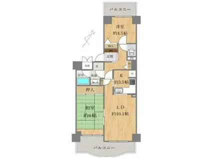 高取台ロイヤルマンション(2LDK/9階)の間取り写真