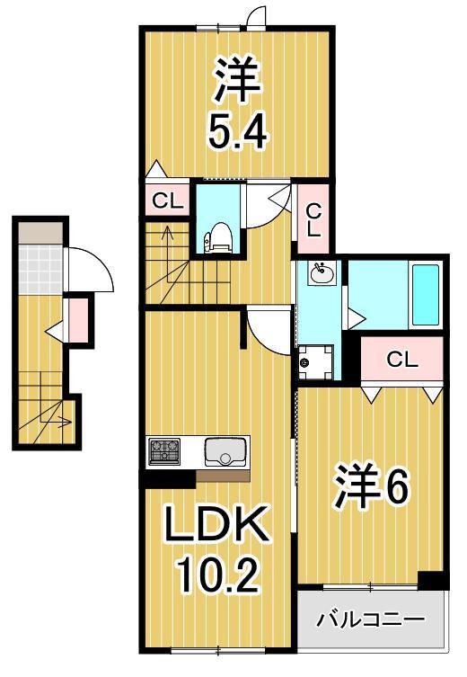 パラッツォ ビアンカ(2LDK/2階)の間取り写真