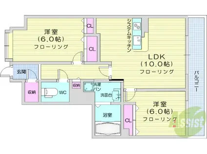 パークフラッツ五橋(2LDK/7階)の間取り写真