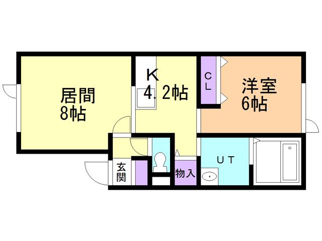 ベルン若草(1LDK/1階)の間取り写真