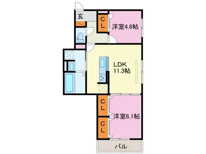 GRAMM北浜(2LDK/2階)の間取り写真