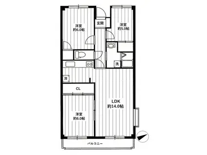 グランドパーク鷺沼(3LDK/1階)の間取り写真