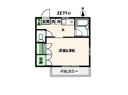 ミレハイム(1K/2階)の間取り写真
