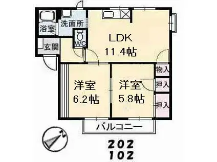 フレグランス川口(2LDK/2階)の間取り写真