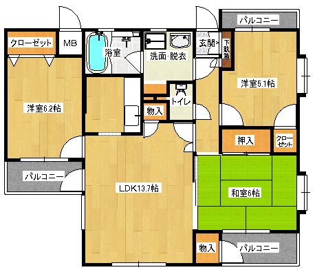 ステラカーサ(3LDK/1階)の間取り写真