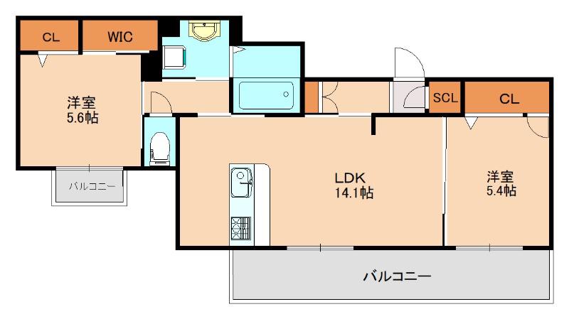 カリーノ(2LDK/2階)の間取り写真