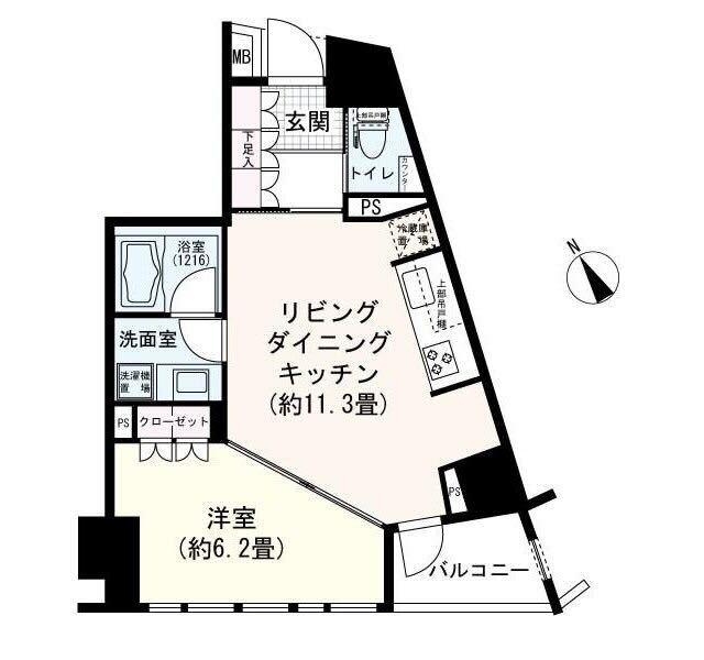 サンクタス市ヶ谷富久町イーストタワー(1LDK/13階)の間取り写真