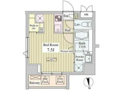 SKワン市ヶ谷(1K/6階)の間取り写真