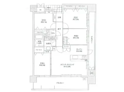 ウェルリバービュー天神(4LDK/13階)の間取り写真