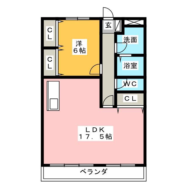 ハイツ山路(1LDK/2階)の間取り写真