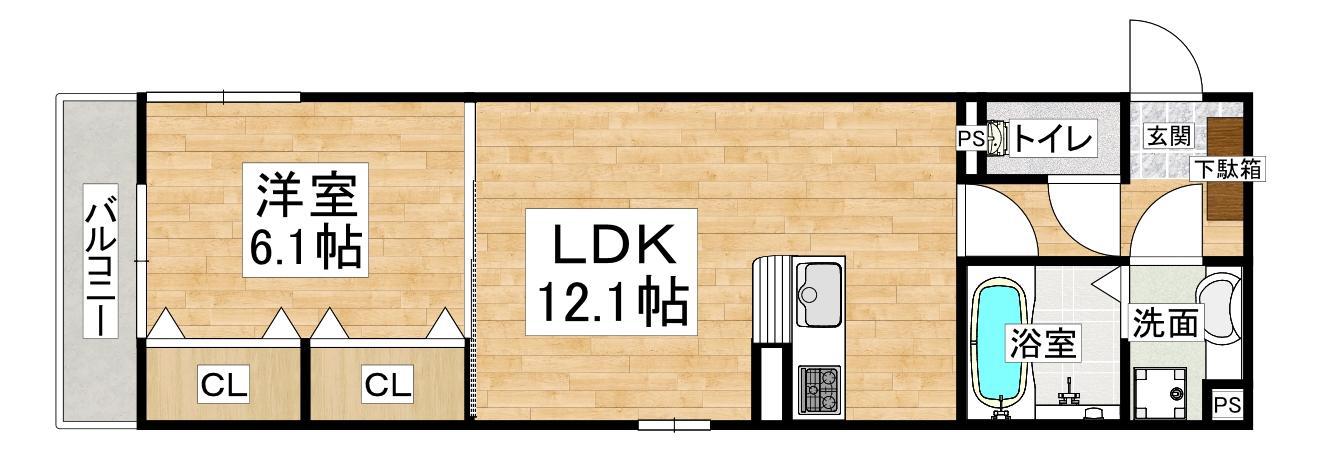 YKメゾン向陽(1LDK/3階)の間取り写真