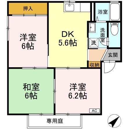 レーベンパレスA棟(3DK/1階)の間取り写真