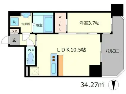セレニテ本町グランデ(1LDK/2階)の間取り写真