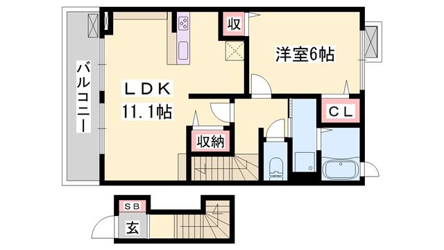 アバンツァート玉手II(1LDK/2階)の間取り写真