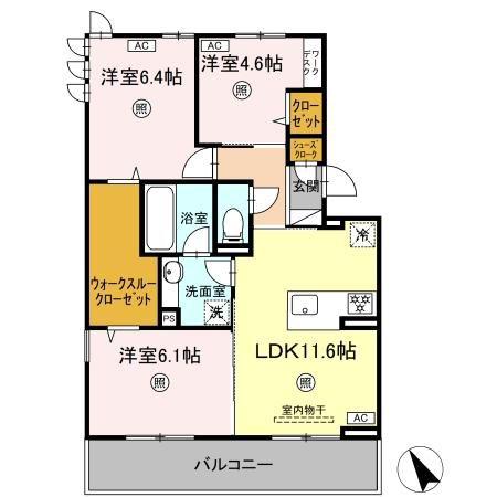 D-ROOM鷹の巣2丁目(3LDK/3階)の間取り写真