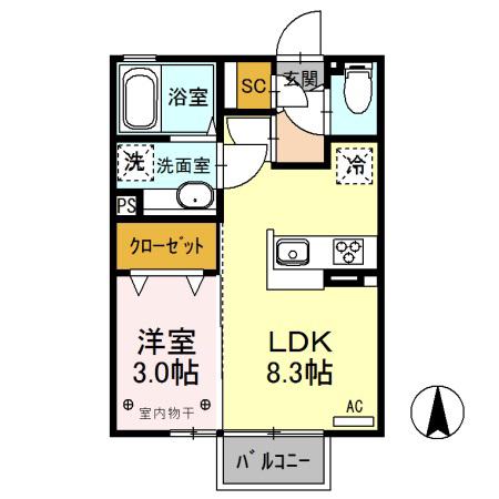ウエリントン(1LDK/2階)の間取り写真