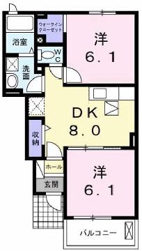 イルパラッツォアミダII(2DK/1階)の間取り写真