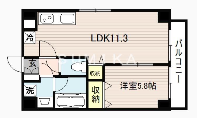 ピュアガーデン新保(1LDK/8階)の間取り写真