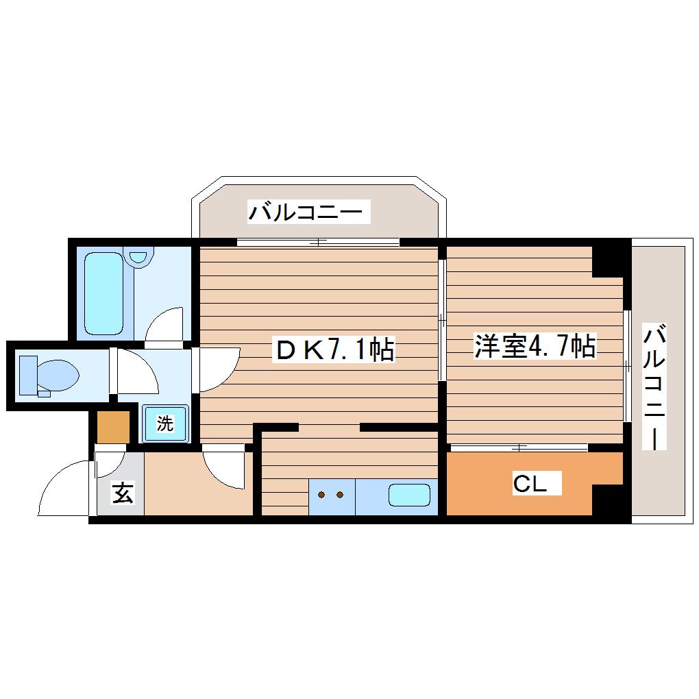 ロイヤルヒルズ柳生II(1DK/4階)の間取り写真