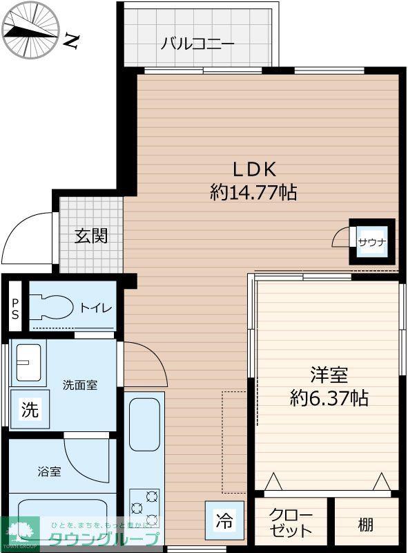 SCENE.MEGURO SAUNA RESIDENCE(1LDK/1階)の間取り写真