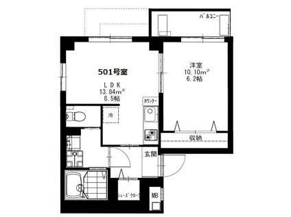 BCASA町田SQUARE(1LDK/5階)の間取り写真