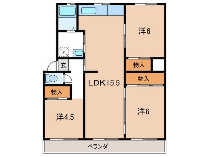 神池ハイツA棟(3LDK/4階)の間取り写真