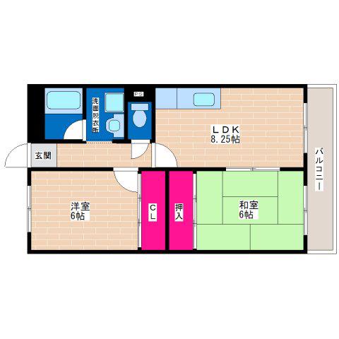 ウィンディ田中(2LDK/3階)の間取り写真