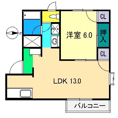 フレグランス関(1LDK/2階)の間取り写真