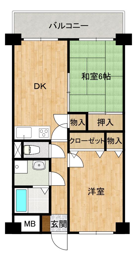 カーサ弐番丁(2DK/3階)の間取り写真