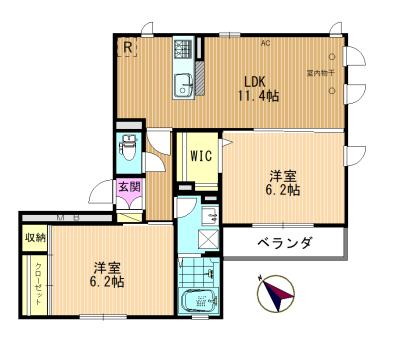 グランドソレイユII(2LDK/3階)の間取り写真