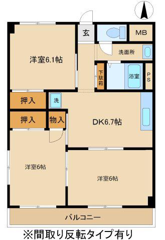 銀星ハイツB(3DK/3階)の間取り写真