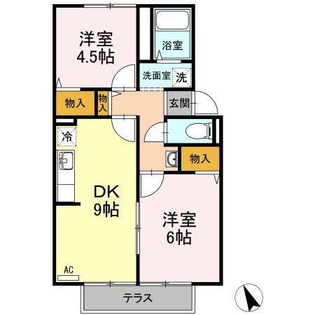 プレジール大樹(2DK/1階)の間取り写真