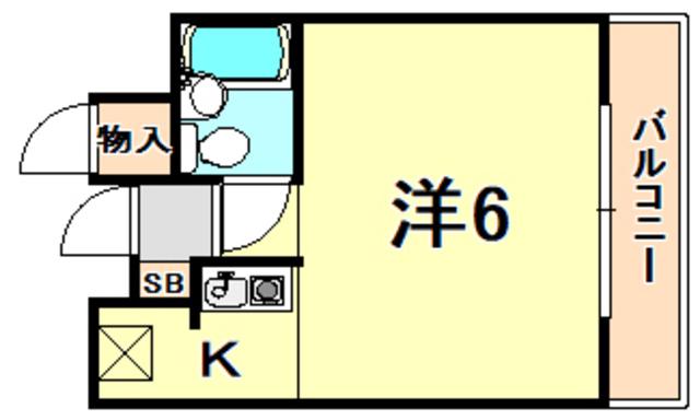 ライオンズマンション神戸西元町(ワンルーム/6階)の間取り写真