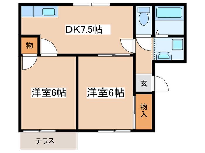 プラネットフォーエバー(2DK/1階)の間取り写真