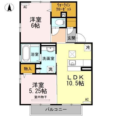 サーフスリー曽師 C棟(2LDK/2階)の間取り写真