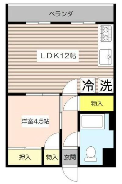 荒井ビル(1LDK/2階)の間取り写真