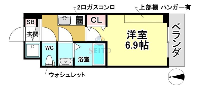 ウインズコート豊中曽根東(1K/4階)の間取り写真