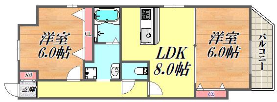 阪急神戸線 武庫之荘駅 徒歩3分 9階建 築31年(2LDK/4階)の間取り写真