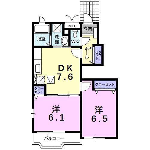グランデカメリア山の手V(2DK/1階)の間取り写真