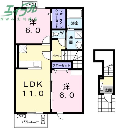 アドバンス池坊 II(2LDK/2階)の間取り写真