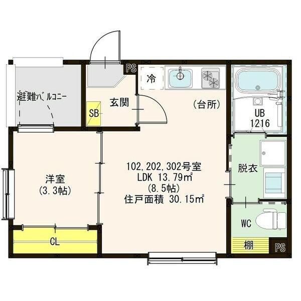 シャルム名古屋II(1LDK/2階)の間取り写真