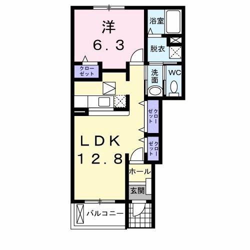アンジェリカ B(1LDK/1階)の間取り写真