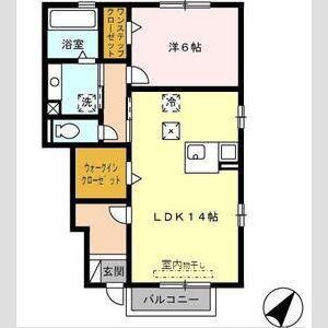 ソラーレ フーカA棟(1LDK/1階)の間取り写真