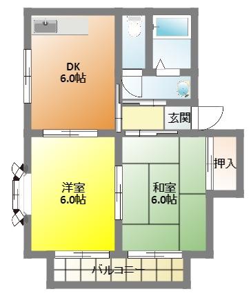 キャスティル久嶋(2DK/2階)の間取り写真