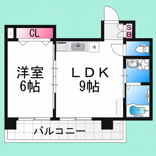 シティーコート南瓦町II(1LDK/9階)の間取り写真