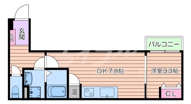 クレアール岸部(1DK/3階)の間取り写真