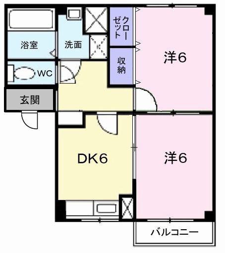 ボンディールI(2DK/2階)の間取り写真